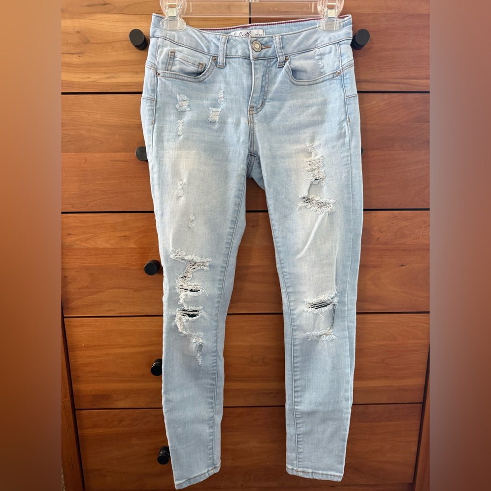 Thread & Others Women Light Blue Distressed Skinny Jeans Low Rise Size 3